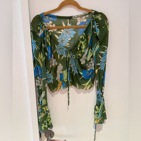 Free People Green and Blue Floral Blouse - Picture 1 of 3